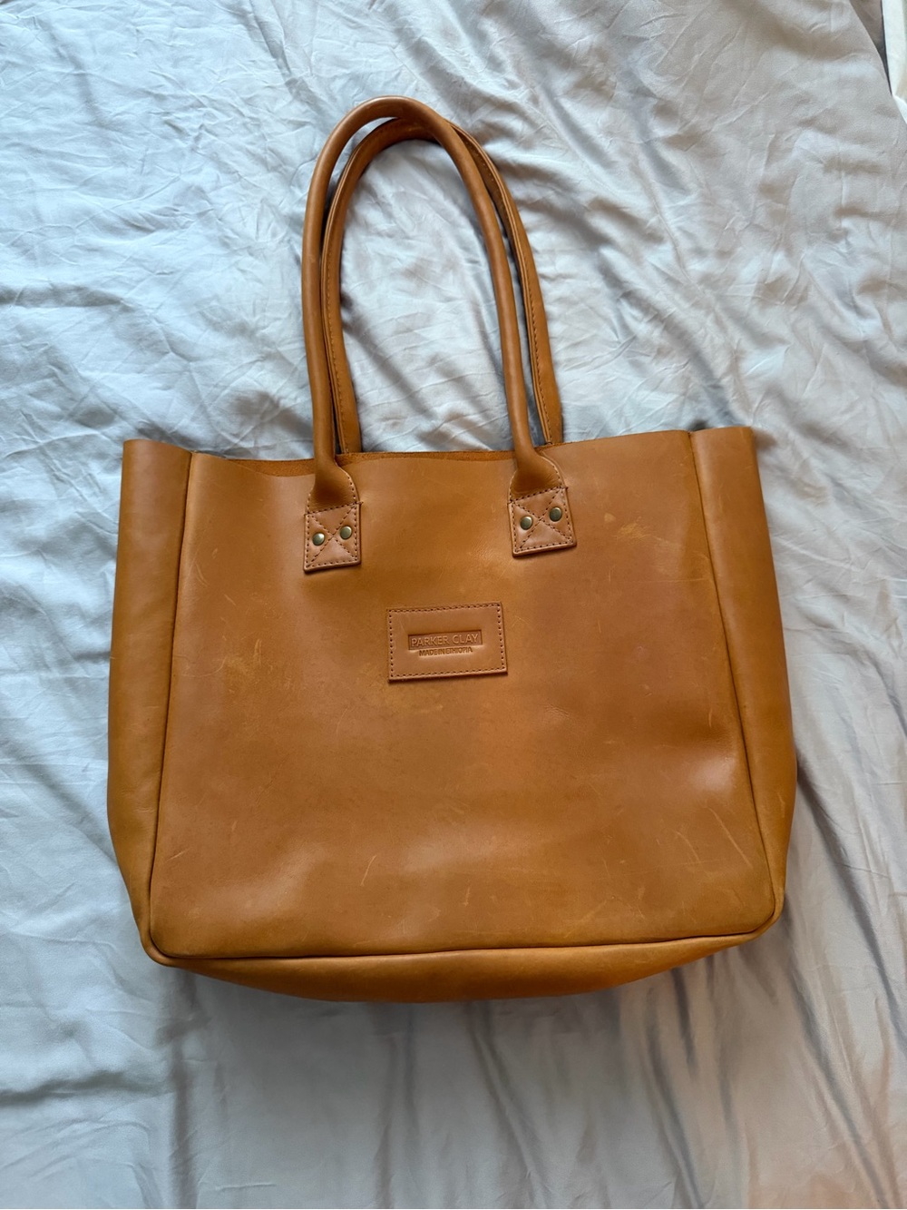 Classic Cognac Leather Tote with Double Handles